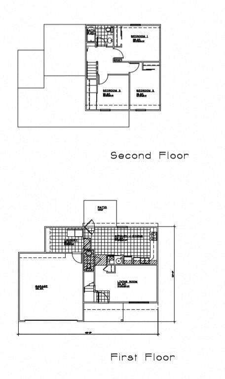 Floor plan for 3 beds, 2 baths, 1214 sqft